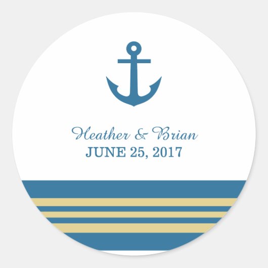 Blue Gold Nautical Anchor Wedding Stickers (Voorkant)