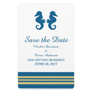 Blue Gold Nautical Seahorse Save the Date Magnet Magneet