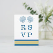 Blue Gold Nautical Seashells RSVP Briefkaart (Staand voorkant)
