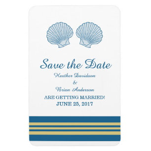 Blue Gold Nautical Seashells Save the Date Magneet