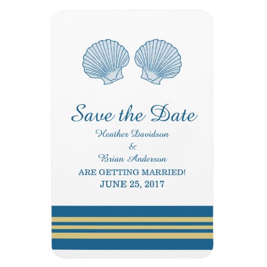 Blue Gold Nautical Seashells Save the Date Magneet (Verticaal)