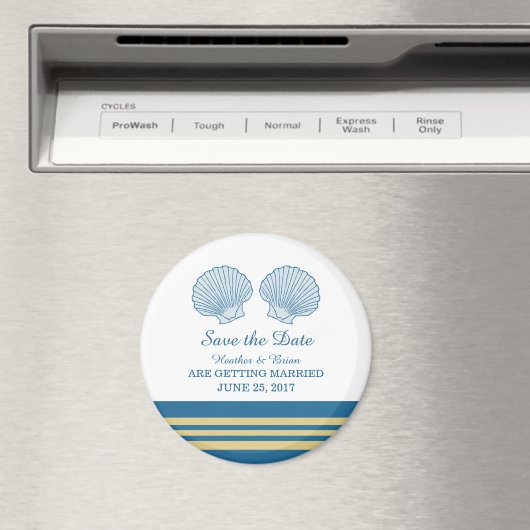 Blue Gold Nautical Seashells Save the Date Magnet (Insitu (Vaatwasser))