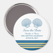 Blue Gold Nautical Seashells Save the Date Magnet (Voorkant / Achterkant)