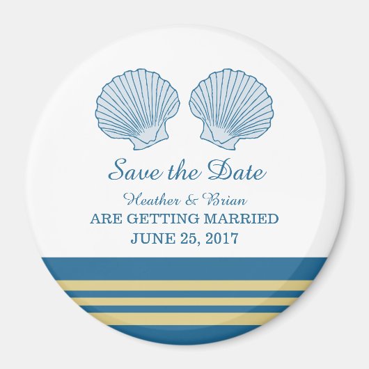 Blue Gold Nautical Seashells Save the Date Magnet (Voorkant)