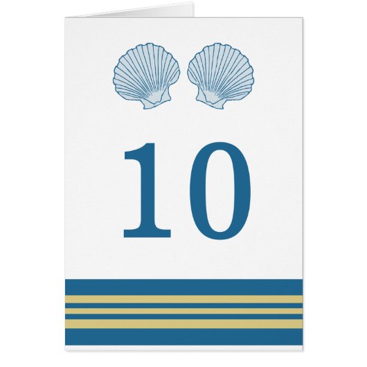 Blue Gold Nautical Seashells Table Number Kaart (Voorkant)