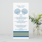 Blue Gold Nautical Seashells Weddenschap Menu (Staand voorkant)