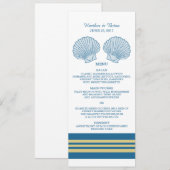 Blue Gold Nautical Seashells Weddenschap Menu (Voorkant / Achterkant)