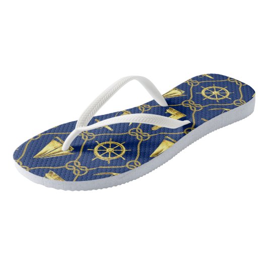 Blue Gold Nautical Teenslippers (Schuin)