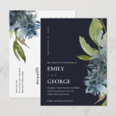 BLUE GOLD NAVY FLORAL WATERVERF BEWAREN DE DATUM AANKONDIGINGSKAART (Voorkant / Achterkant)