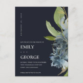 BLUE GOLD NAVY FLORAL WATERVERF BEWAREN DE DATUM AANKONDIGINGSKAART (Voorkant)