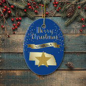 Blue Gold Nebraska Star Keramisch Ornament