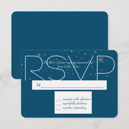 Blue Gold Night Under the Stars RSVP Kaartje (Voorkant / Achterkant)