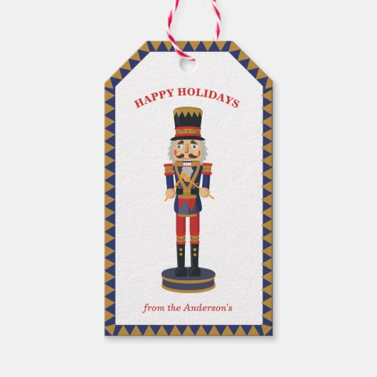 Blue Gold Notenkraker Drummer Christmas Gift Label Cadeaulabel (Voorkant)