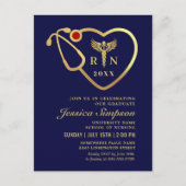 Blue Gold Nursing Afstuderen Invitation Briefkaart (Voorkant)