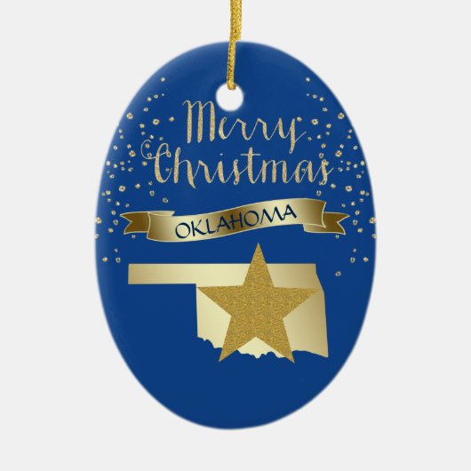 Blue Gold Oklahoma Star Keramisch Ornament (Voorkant)