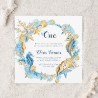 Blue & Gold Onder het Zee Boy Birthday Square
