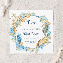 Blue & Gold Onder het Zee Boy Birthday Square Kaart