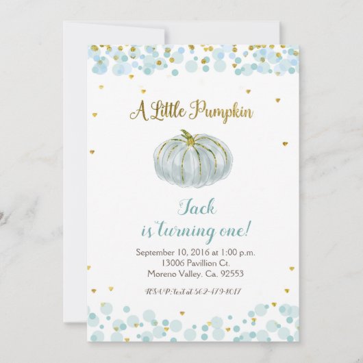 Blue Gold Onze pompoen draait één uitnodiging (Voorkant)