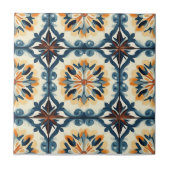 Blue Gold Orange and Brown Pattern Ceramic Tile Tegeltje (Voorkant)