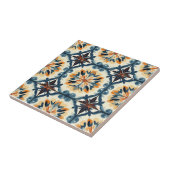 Blue Gold Orange and Brown Pattern Ceramic Tile Tegeltje (Zijkant)