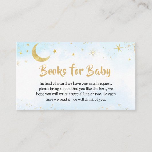 Blue Gold Over The Moon Baby shower Boeken voor Ba Informatiekaartje (Voorkant)