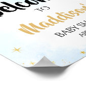 Blue Gold Over The Moon Baby shower Welkom Poster (Hoek)