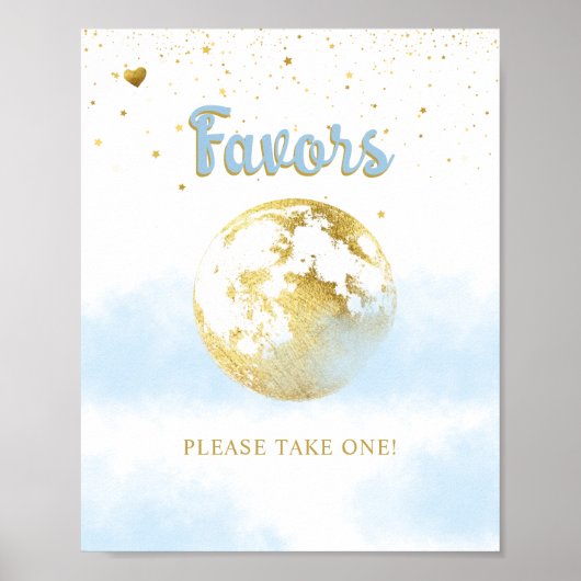Blue Gold Over the Moon Favors Baby shower teken Poster (Voorkant)