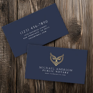 Blue Gold Owl Minimal Notary Loan Signing Agent Visitekaartje