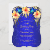 Blue Gold Palms Hibiscus Damask Birthday party Kaart (Voorkant)