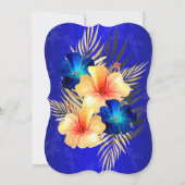 Blue Gold Palms Hibiscus Damask Birthday party Kaart (Achterkant)
