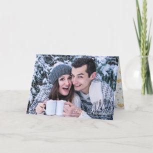 Blue & Gold Pattern Happy Hanukkah-fotokaart Feestdagen Kaart