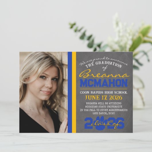 Blue & Gold Paw Afstuderen Aankondiging (Staand voorkant)