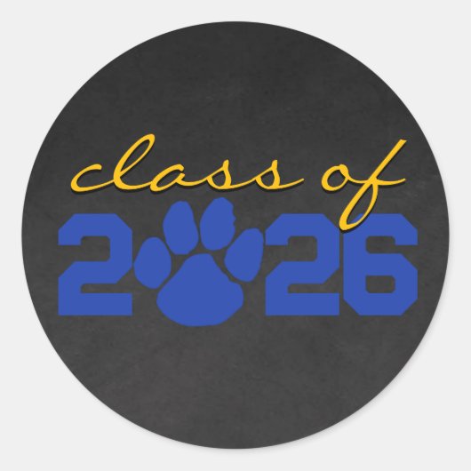 Blue & Gold Paw Print Chalkboard Afstuderen Ronde Sticker (Voorkant)