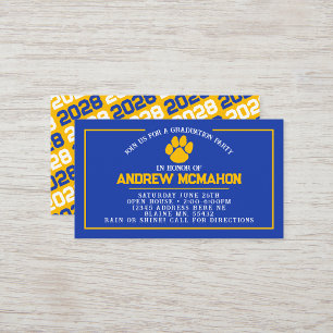 Blue & Gold Pawprint Mini Afstuderen Uitnodigingen