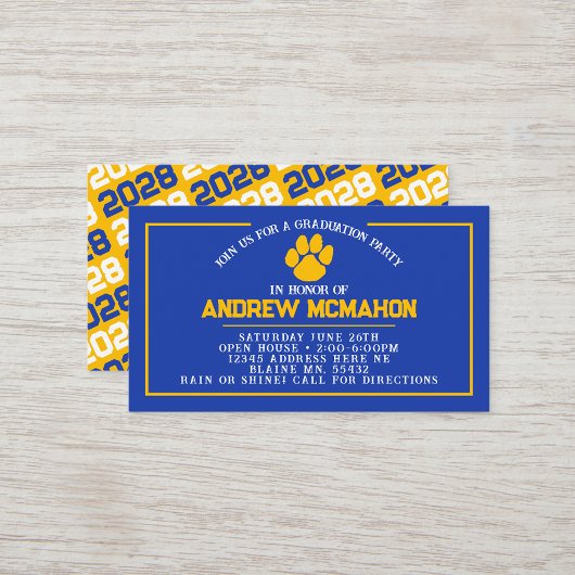 Blue & Gold Pawprint Mini Afstuderen Uitnodigingen