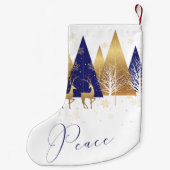 Blue Gold Peace Woodland Deer Kleine Kerstsok (Achterkant)