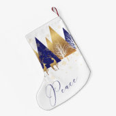 Blue Gold Peace Woodland Deer Kleine Kerstsok (Achterkant (Hangend))