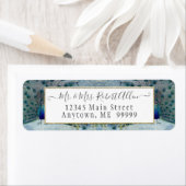 Blue Gold Peacock  Elegant Script Wedding Etiket (Insitu)