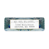 Blue Gold Peacock  Elegant Script Wedding Etiket (Voorkant)