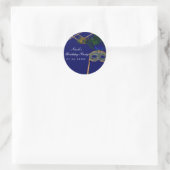 Blue & Gold Peacock Masquerade Party Custom Favor Ronde Sticker (Tas)