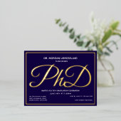 Blue Gold PhD-Afstuderen Folie Uitnodiging Briefkaart (Staand Voorkant)