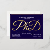 Blue Gold PhD-Afstuderen Folie Uitnodiging Briefkaart (Voorkant / Achterkant)