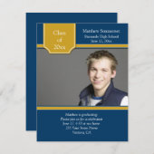 Blue Gold Photo Afstuderen Invitation Kaart (Voorkant / Achterkant)