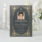  Blue Gold Photo Elegant Boy Bevestiging Kaart