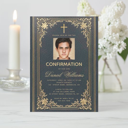  Blue Gold Photo Elegant Boy Bevestiging Kaart