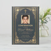  Blue Gold Photo Elegant Boy Bevestiging Kaart (Staand voorkant)
