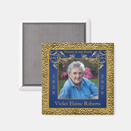 Blue, Gold Photo Template Memorial Magnet (Voorkant / Achterkant)