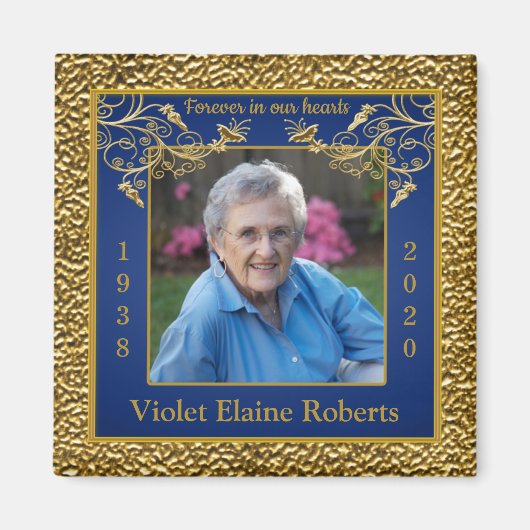 Blue, Gold Photo Template Memorial Magnet (Voorkant)