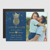Blue Gold Pineapple Photo Save the Date Magnet (Voorkant / Achterkant)