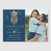 Blue Gold Pineapple Photo Save the Date Magnet (Voorkant)